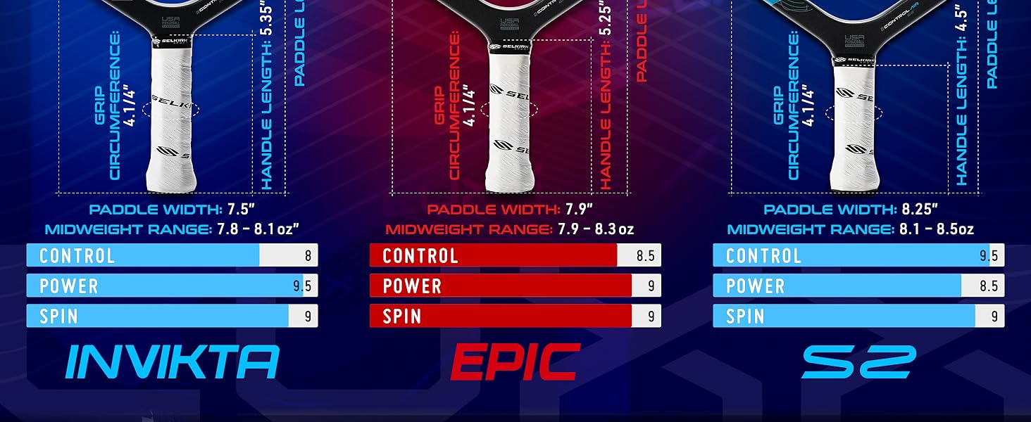 Available in three paddle shapes, epic invikta and S2