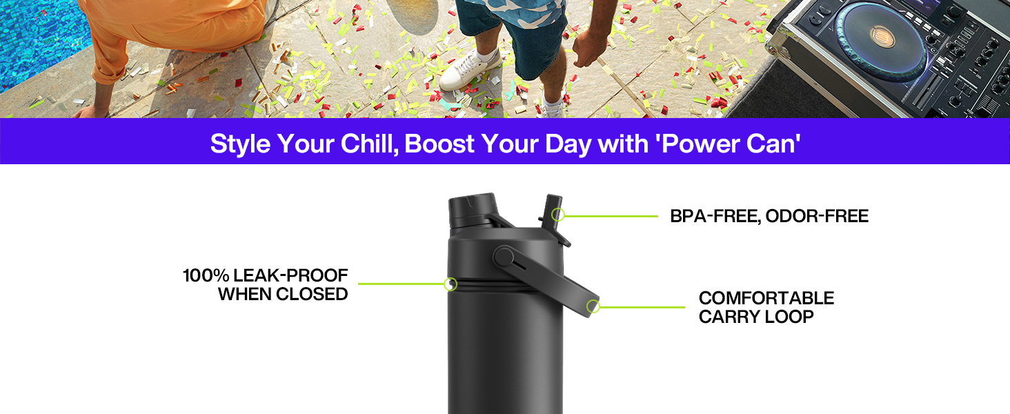 Detail - BPA-free, leak-proof, double wall insulated, cold for 24H, anti-skid powder coating.