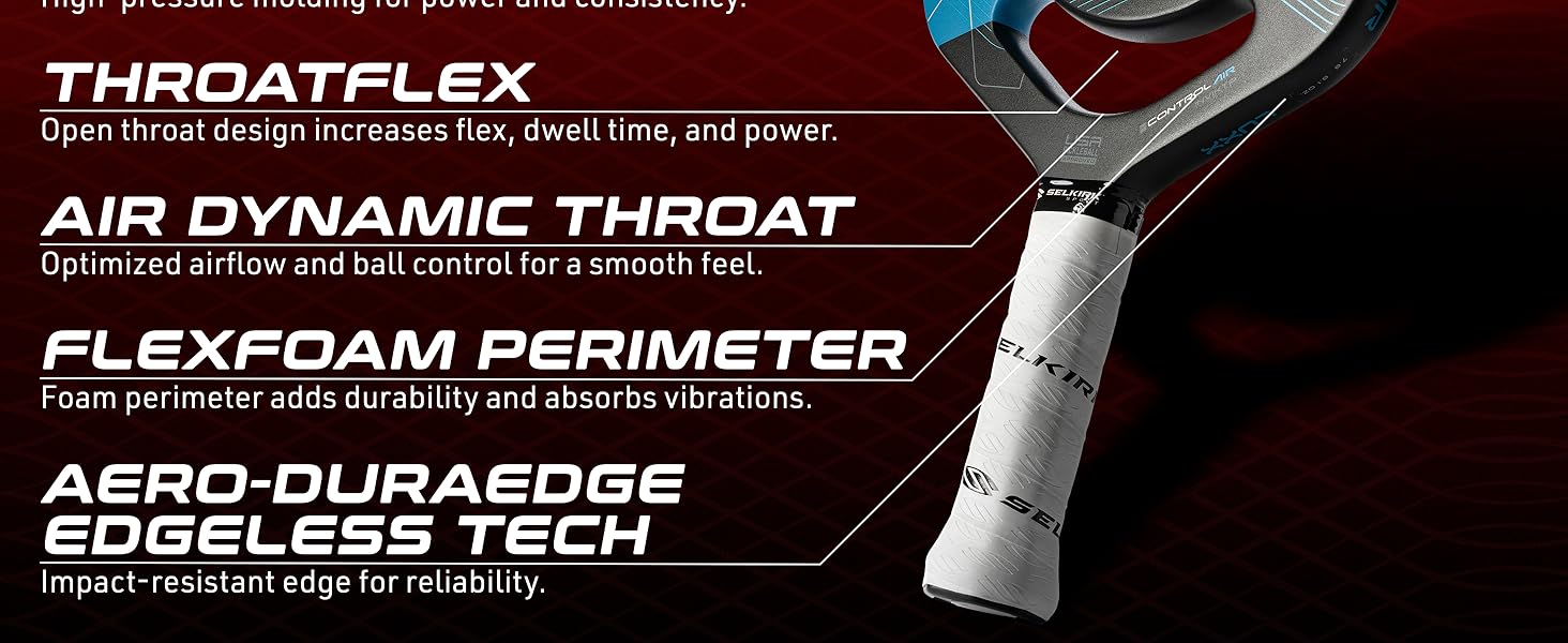 Throatflex, air dynamic throat, flexfoam perimeter, aero-duraedge edgeless tech